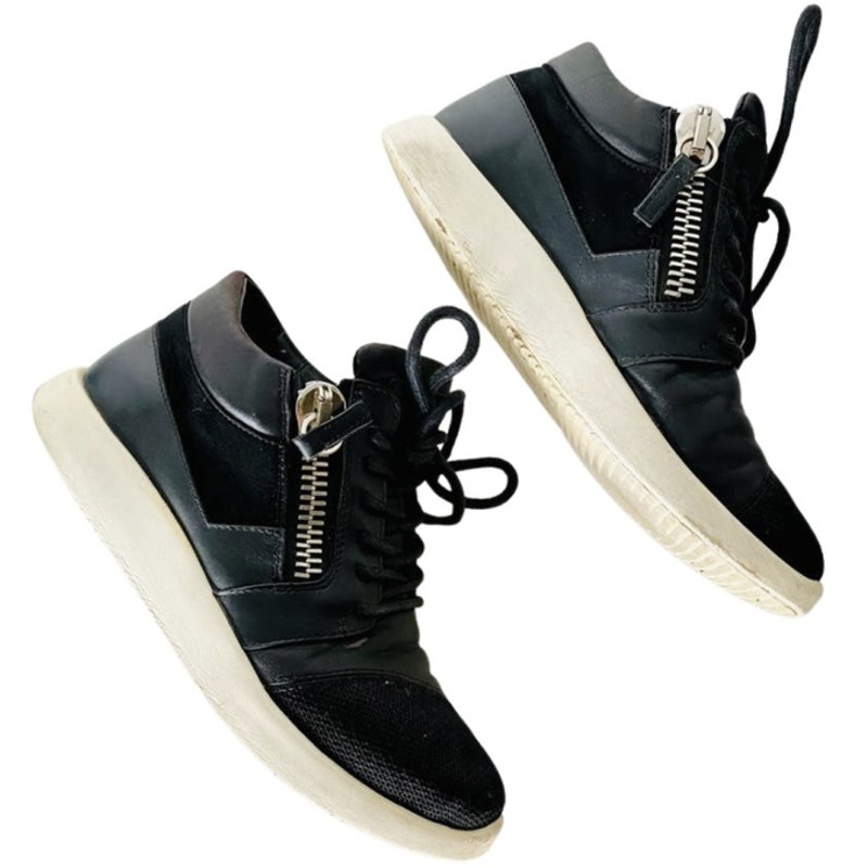 Giuseppe Zanotti Black White Leather Fabric Zipper Zip Lace Up Sneakers Shoes 37